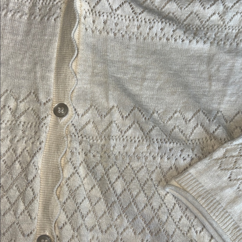 Frye small cotton Cream Scalloped Edge Knit Cardigan - Picture 4 of 6